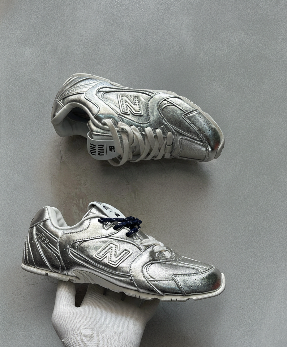 New Balance x Miu Miu 530 SL Metallic Leather & Mesh Shoes