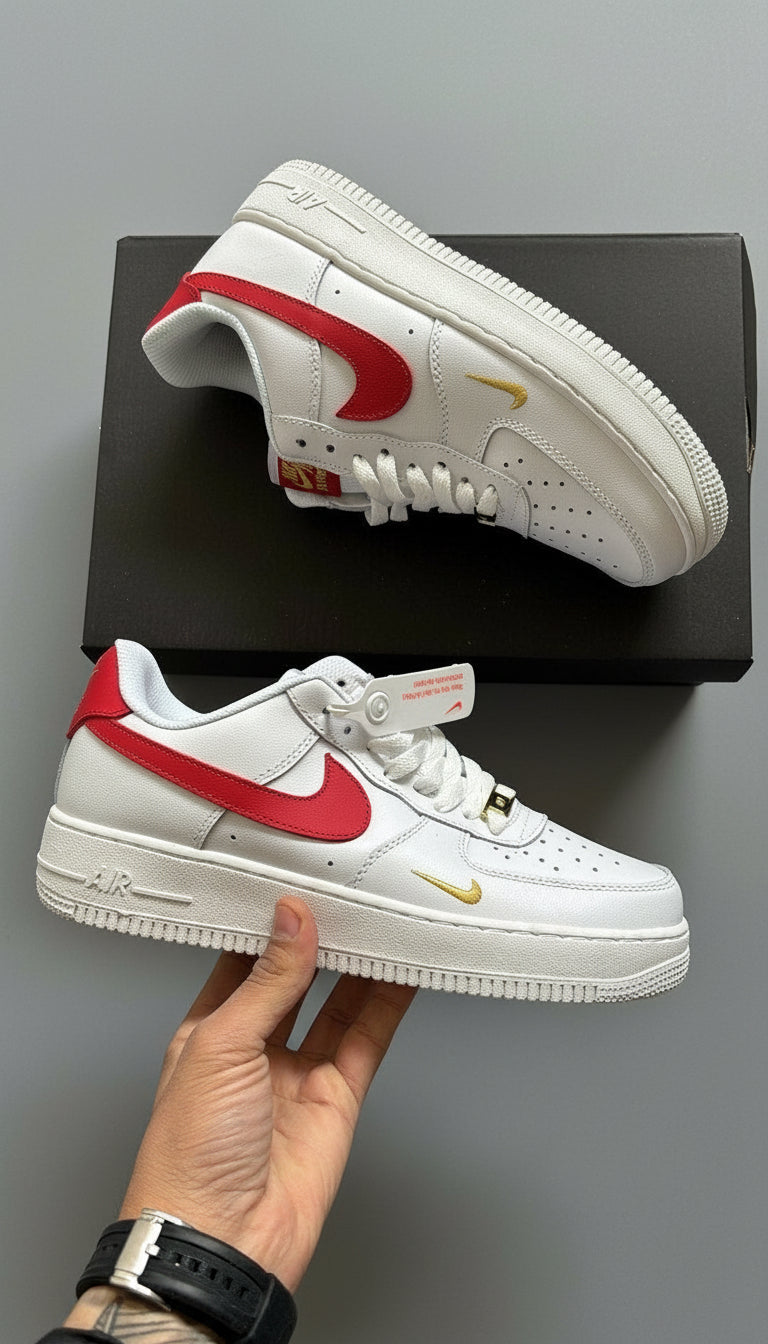 Nike Air Force 1 Low - Classic White & Red with Mini Swoosh