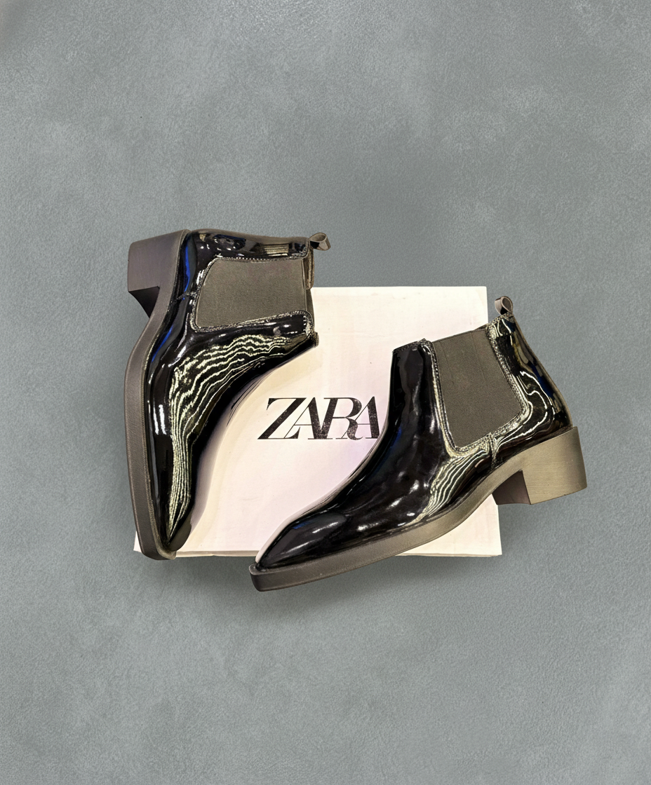 Zara Black Patent Ankle Glossy Boots