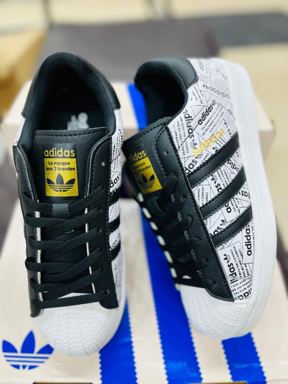 Adidas Superstar "Typography Print" Sneakers – Black and White