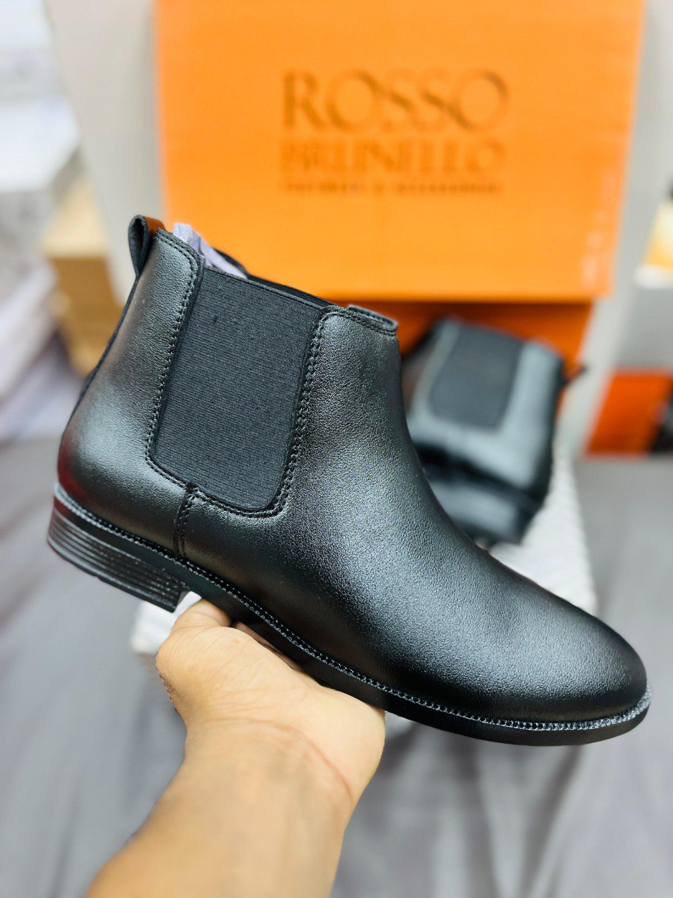 Rosso Brunello Men's Black Leather Chelsea Boots