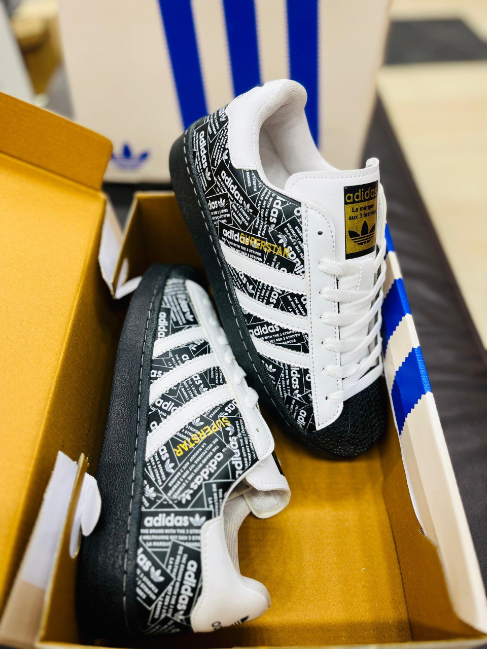 Adidas Superstar "Typography Print" Sneakers – Black and White