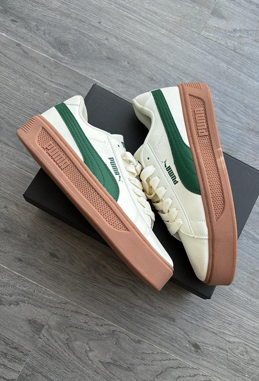 PUMA Park Lifestyle Platform Sneakers White Green Gum Sole